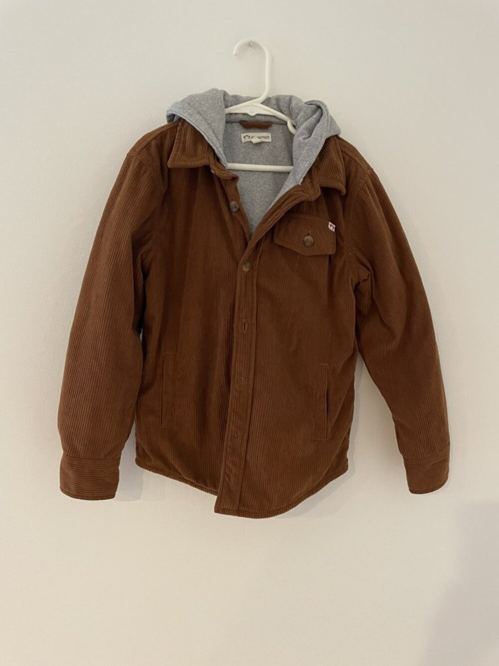 Appaman boys brown corduroy lined jacket size 8 with hood, front/side pockets